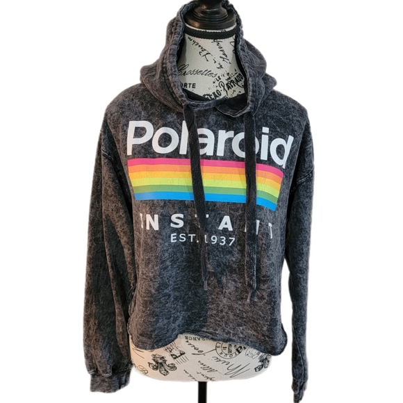 Polaroid Tops - Womens Polaroid Acid Wash Retro Cropped Hoodie Long Sleeve Size M